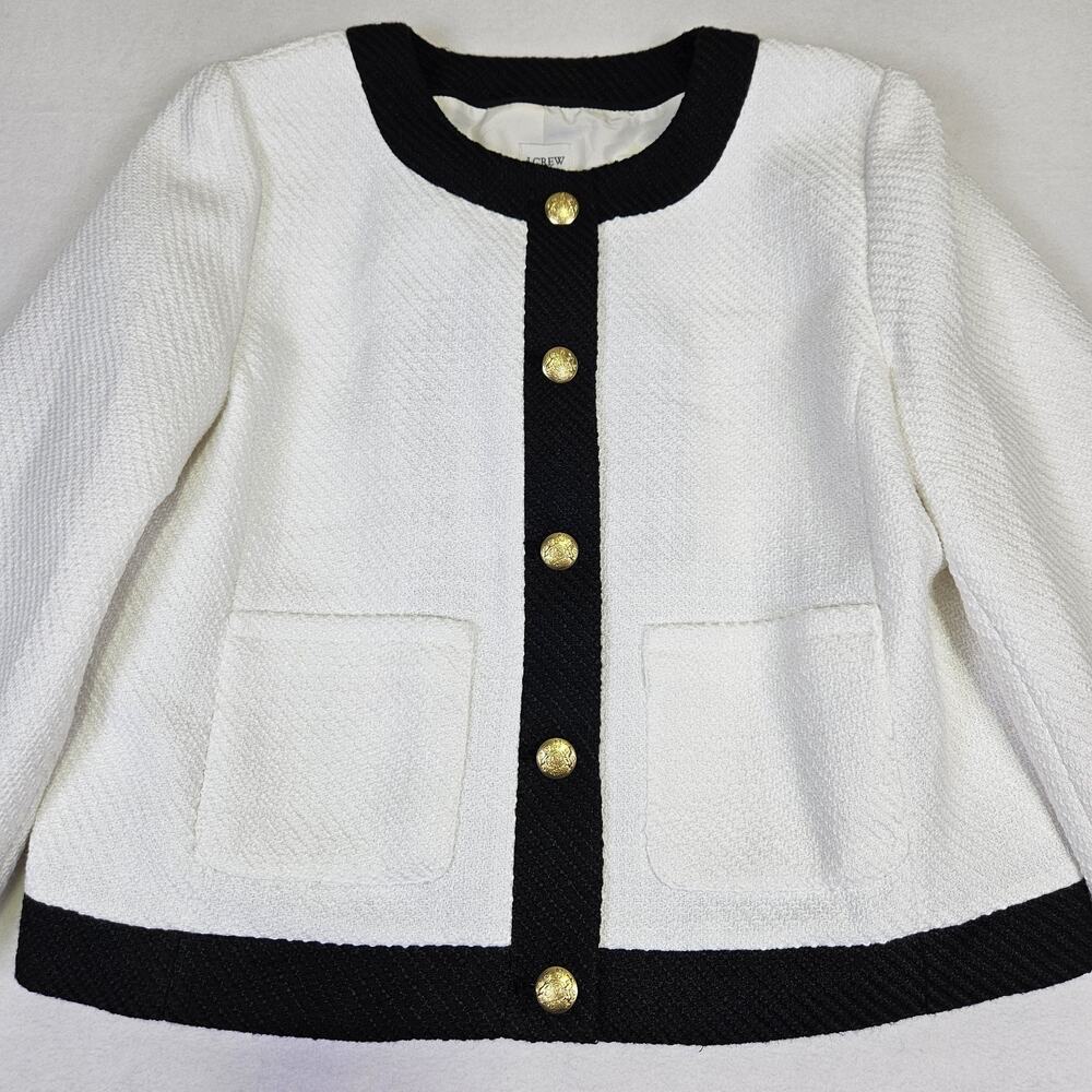 J.Crew Tweed Lady Jacket Womens 12 Black White Preppy Blazer Gold Crested Button - Picture 10 of 16